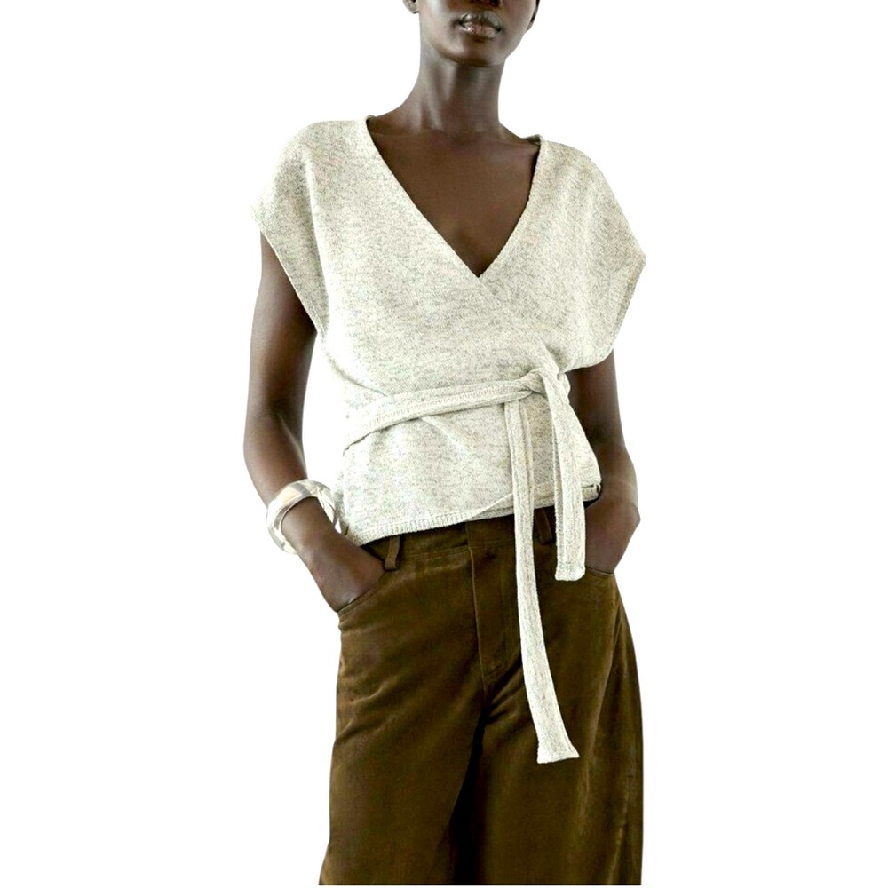Massimo Dutti Cream V-Neck Sweater